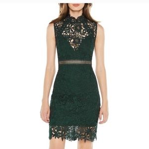 Bardot princess lace bodycon dress in forest